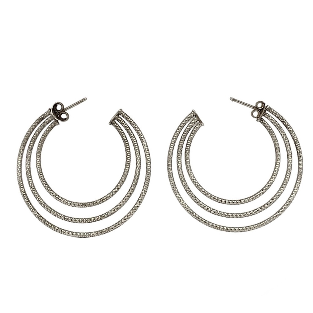 Sterling Silver Half Hoop Earrings with Diamond-Cut Detail